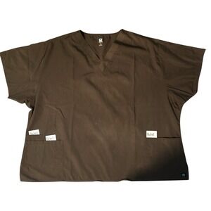 Maevn 5XL Womens Chocolate Scrub Top Medical 3 Pocket V Neck Caregiver Hospital